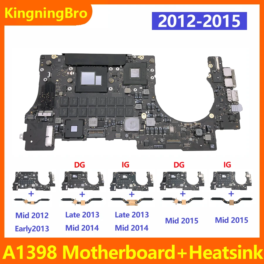 

Материнская плата A1398 с радиатором для Macbook Pro Retina, основная плата 15 дюймов, процессор A1398 i7, 8 ГБ 16 ГБ, 2012 дюйма, 2013 дюйма, 2014 дюйма, 2015 года