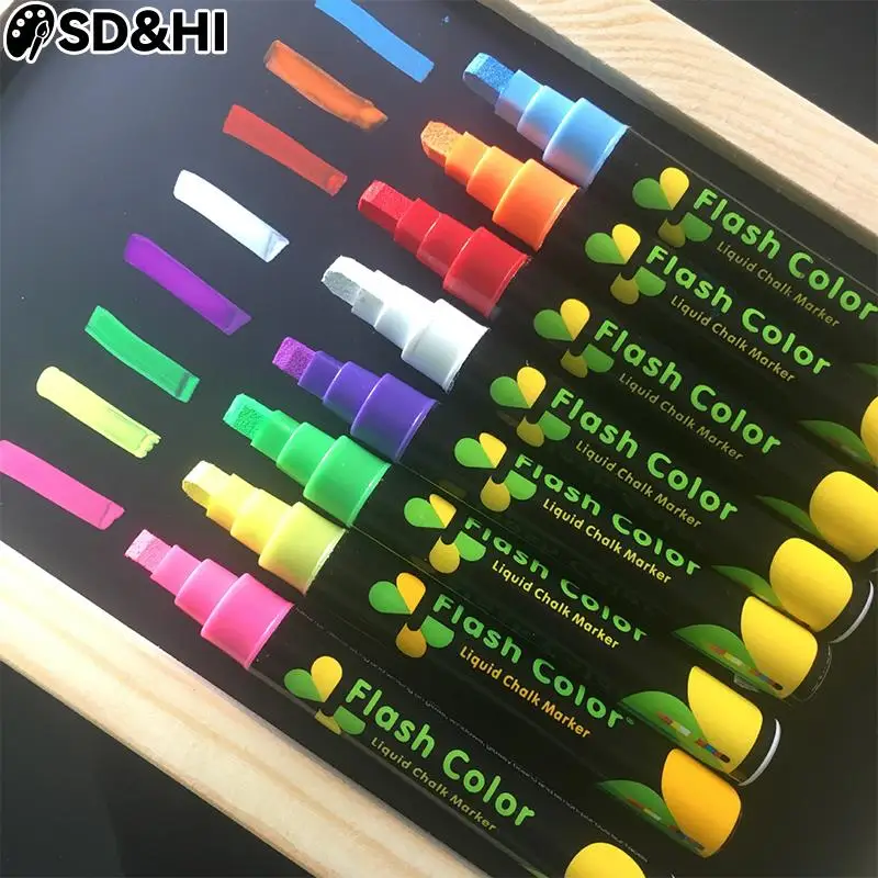 Candy Color Highlighter Fluorescent Pen Liquid Chalk Marker Pen For LED Writing Board For Painting Graffiti Office Supply