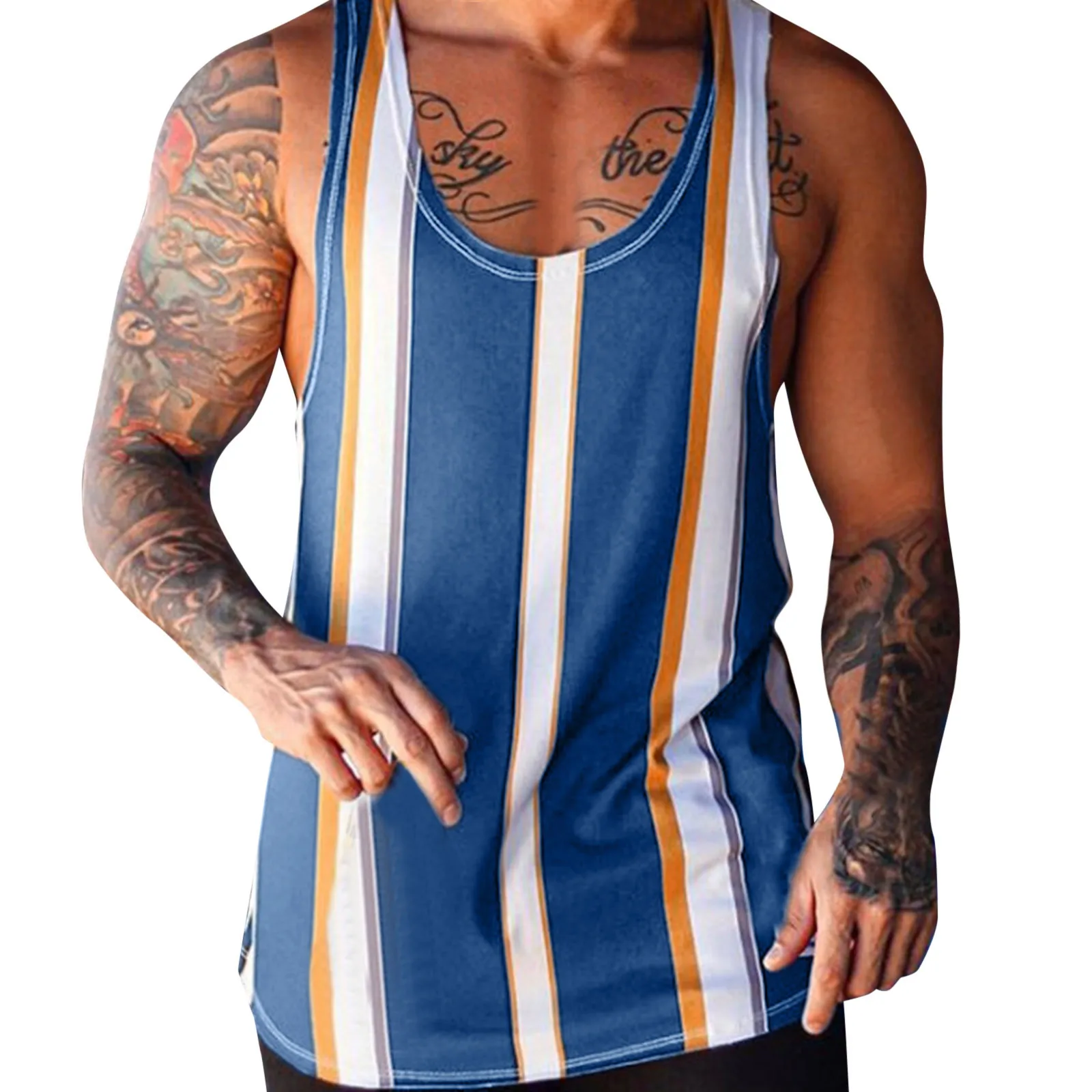 

Summer Striped Bodybuilding Stringer Tank Top Man Gym Sleeveless Shirt Men Fitness Vest Singlet Sportswear Workout Tanktop P5