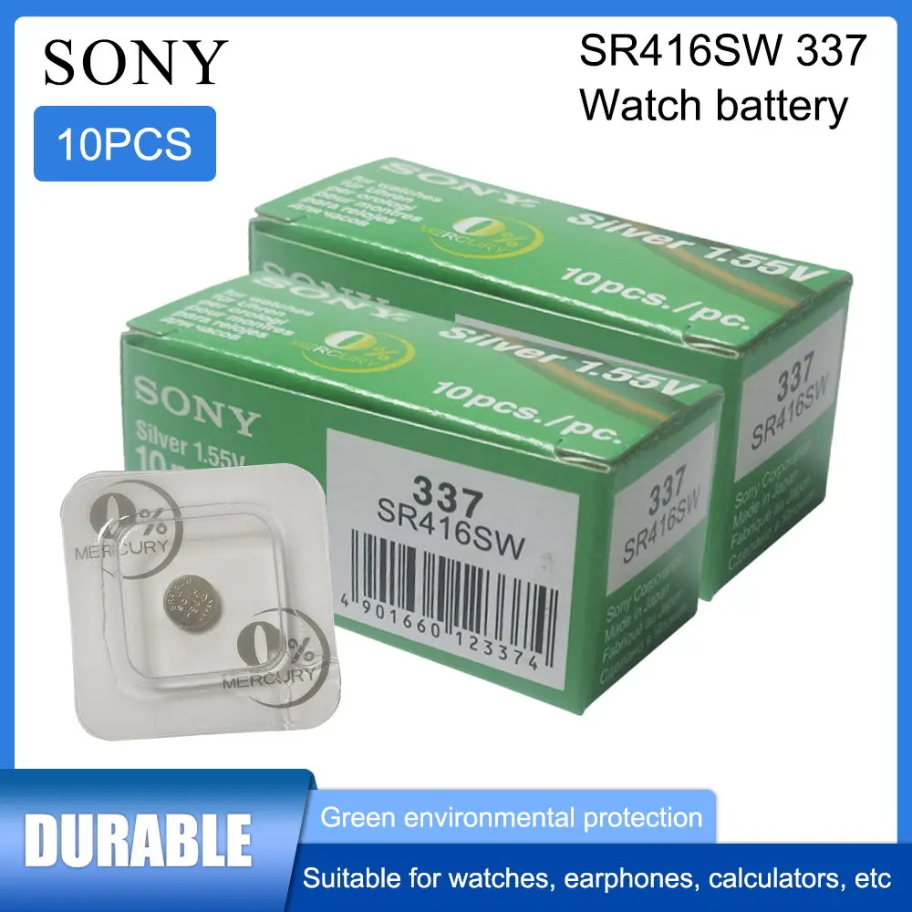 

10 шт. Sony оригинальный 337 SR416SW 1,55 в, оксид серебра, часовая батарея SR416SW 337 LR416, фотоэлементы, сделано в Японии