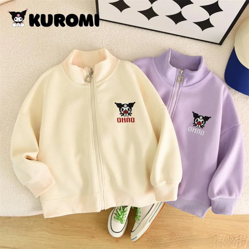 

Kawaii Sanrios Kuromi Осенняя детская одежда милая мультяшная однотонная детская Вельветовая Повседневная Свободная куртка на молнии