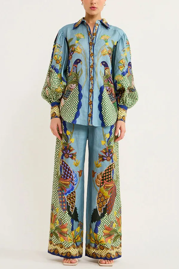 Модные Повседневные костюмы с принтом женская блузка длинным рукавом рубашка