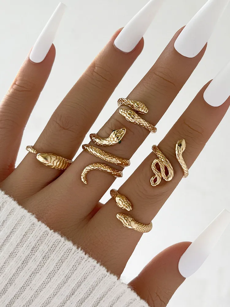 

Набор Колец Weeuee в стиле ретро с короной, 5 шт., простой набор колец в виде змеи, женское ювелирное изделие в стиле панк, 2022, модное роскошное ко...