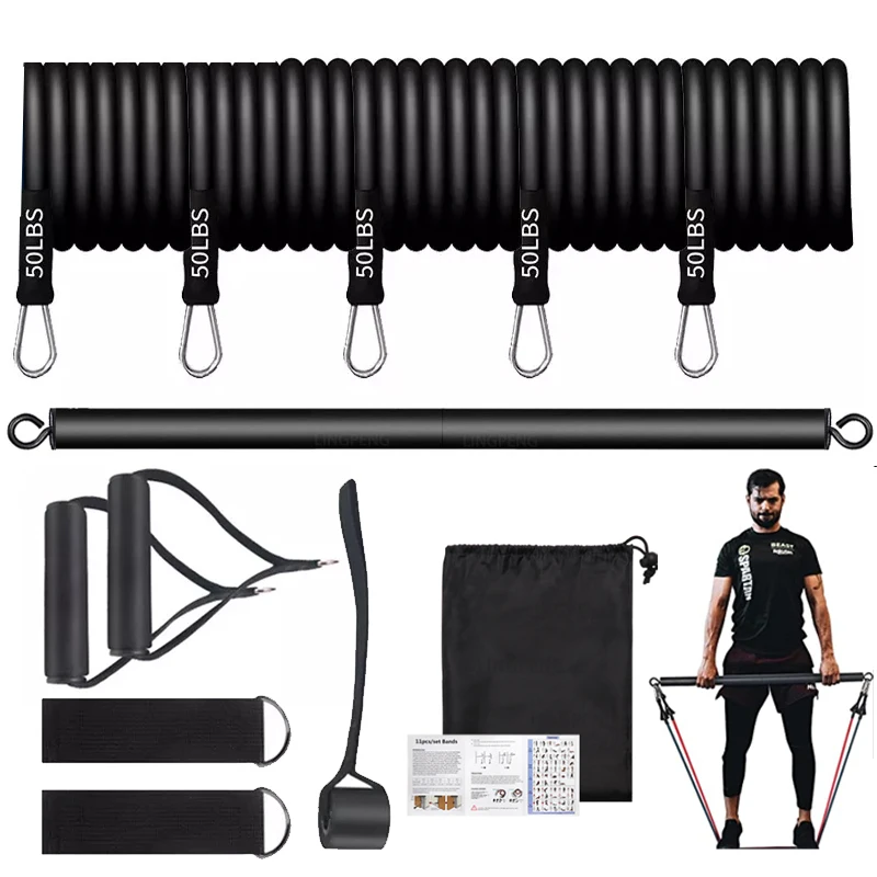 

Многофункциональный набор тренировочных ремней, Тяговая веревка Zizi, Тяговый ремень, противоударный эластичный ремень, скамейка, штанга для...