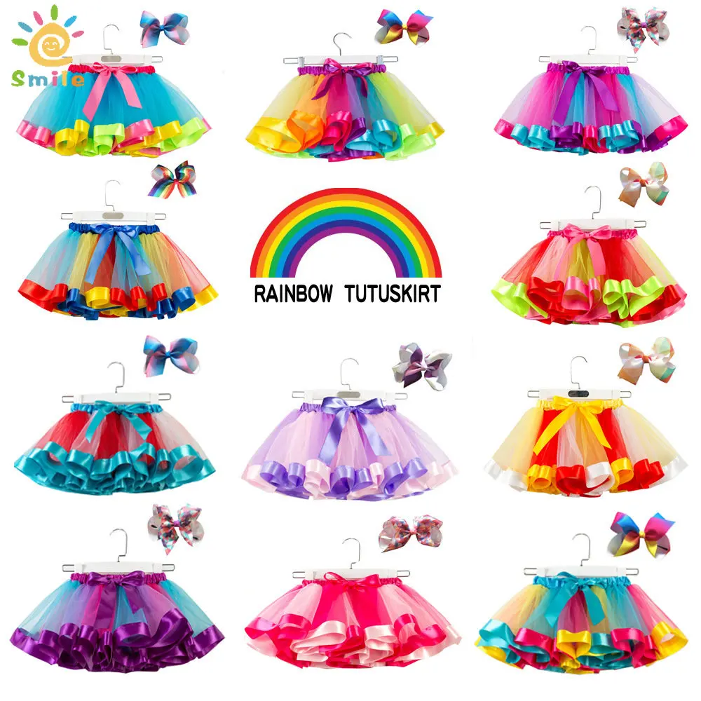 

2023 New Baby Girl Clothing Girls Tutu Skirt Baby Girl Skirts Princess Mini Pettiskirt Party Dance Rainbow Tulle Skirt 12M-8T