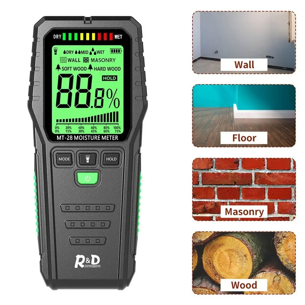 Inductive Wood Moisture Meter Digital Electrical Tester Measuring tool LCD Display Ectromagnetic Wave Timber Hygrometer