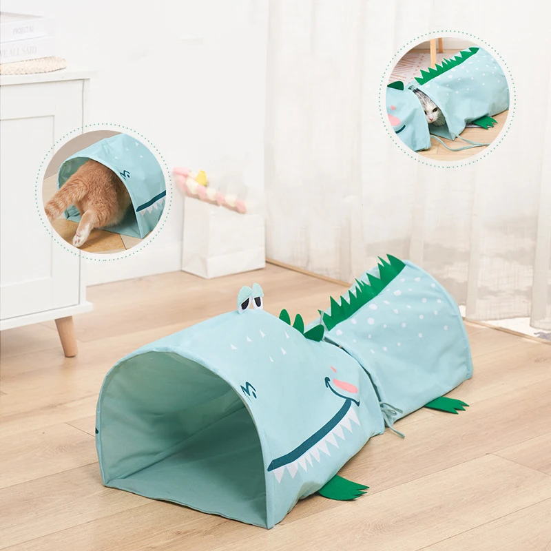 

Cats Tunnel Foldable Pet Cat Toys Double-sided polar fleece fabric Small dinosaur and Lion modeling Game Hiding Training Pet Toy
