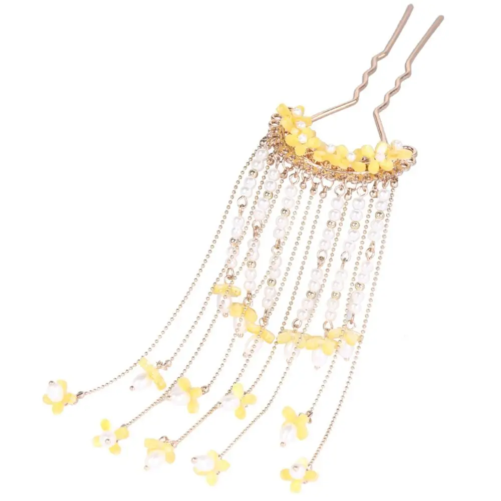 U-образная заколка для волос с кисточками и жемчугом в античном стиле палочка