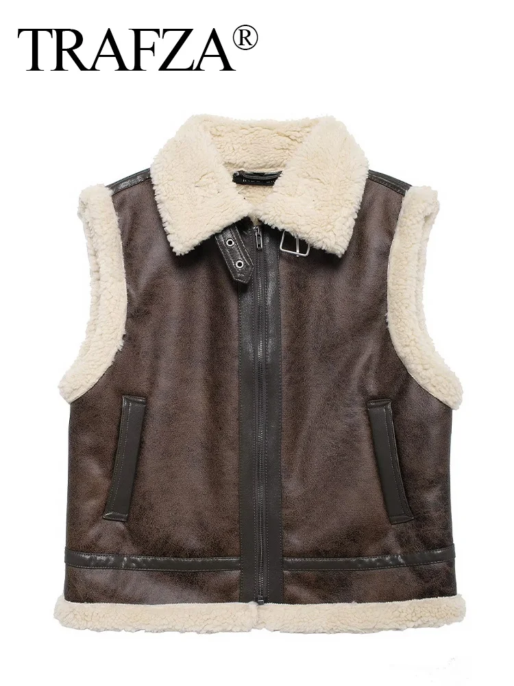 TRAFZA зимняя женская модная однотонная утолщенная жилетка с отложным воротником