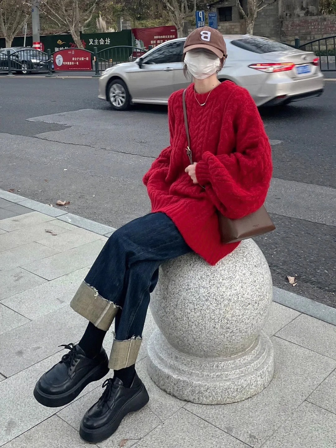 Idle Sle Korean Red Twist Knit sweater Women Autumn New High-Grade round Neck Loose All-Match Sweater Fashion