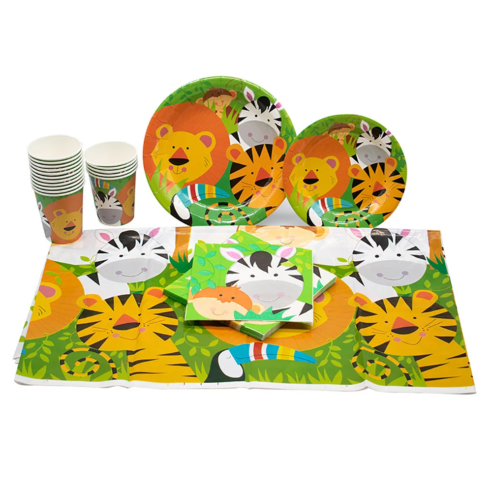 

Jungle Safari Birthday Party Decorations Kids Boy Birthday Decor Disposable Complete Tableware Dishes Paper Plates Cups Napkins