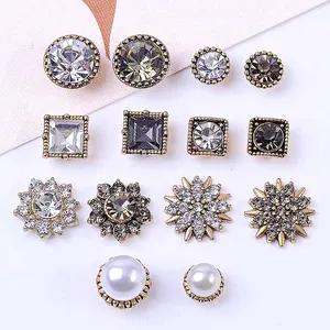 10pcs New Fashion Round Stud Earrings Women Gilrs Vintage Rhoinestone Pearl Flower Ear Stud DIY Jewe in Pakistan