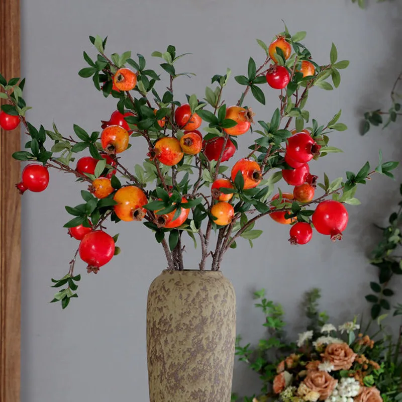 7Head 84cm Pomegranate High Quality Fake Fruit Flores Christmas Dcoration Red Berry Artificial Flowers Home Outdoor Garden Decor