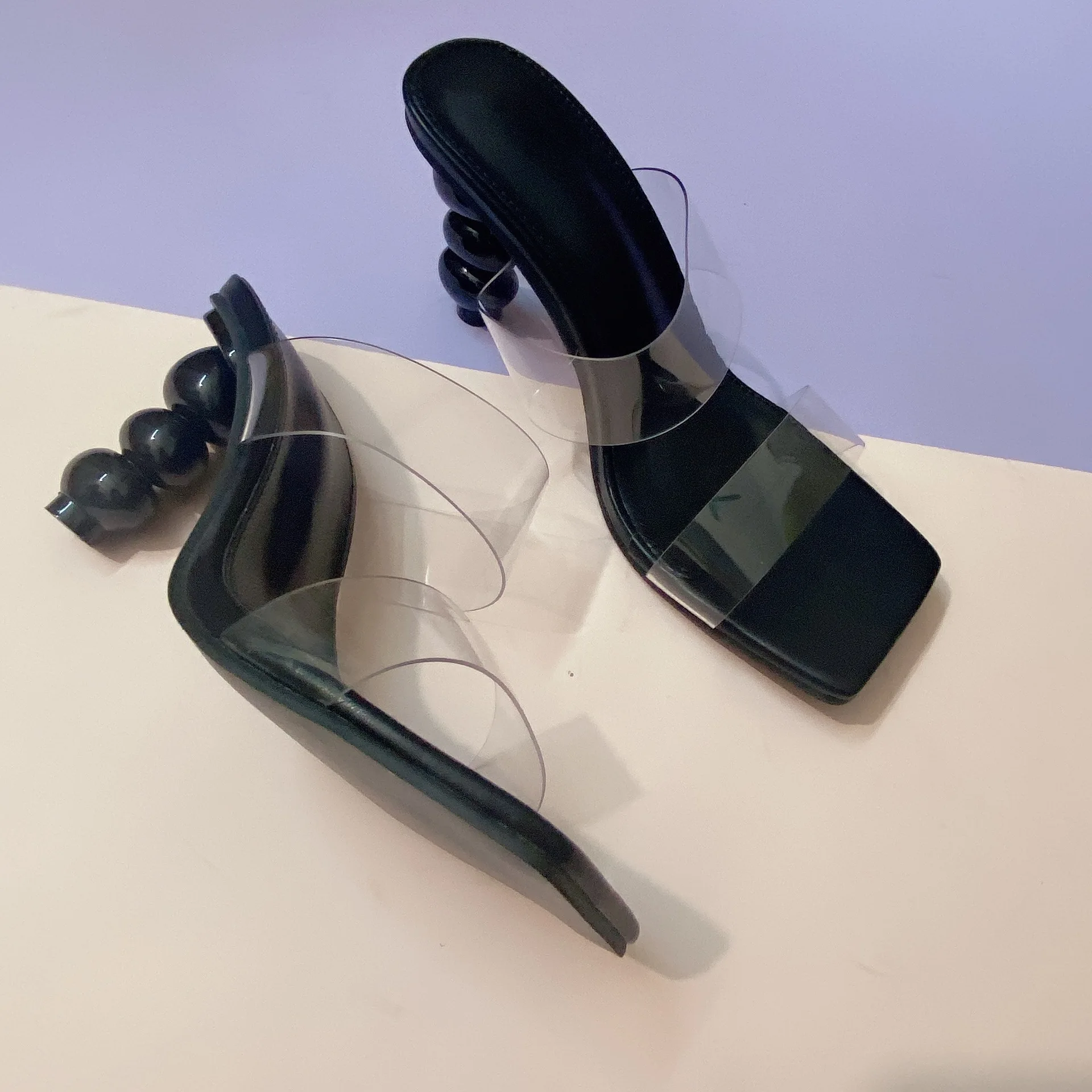 2022 Summer Strange Heel Design Women Slippers Clear PVC Transparent Jelly Sandals Female Fashion Open Toe Shoes Slippers Women