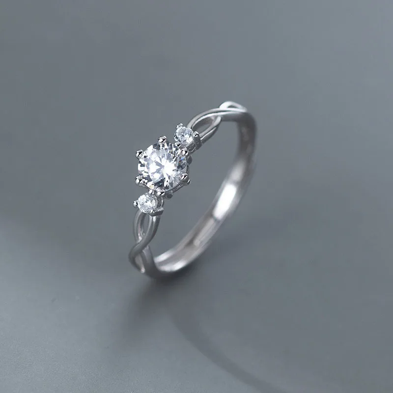 

HMES Real 925 Sterling Silver Shiny Zirconcross Cutout Adjustable Ring For Charming Women Wedding Romantic Fine Jewelry Gift