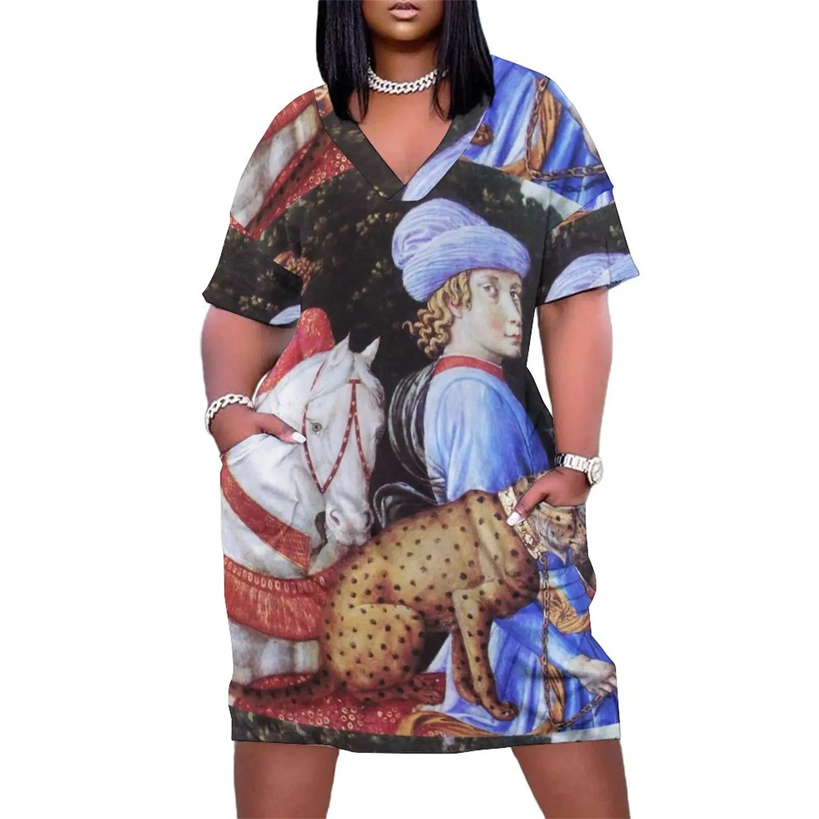 Procession of Magus Melchior / Horse Riders and Wild Cat Свободное платье с карманами для женщин платья