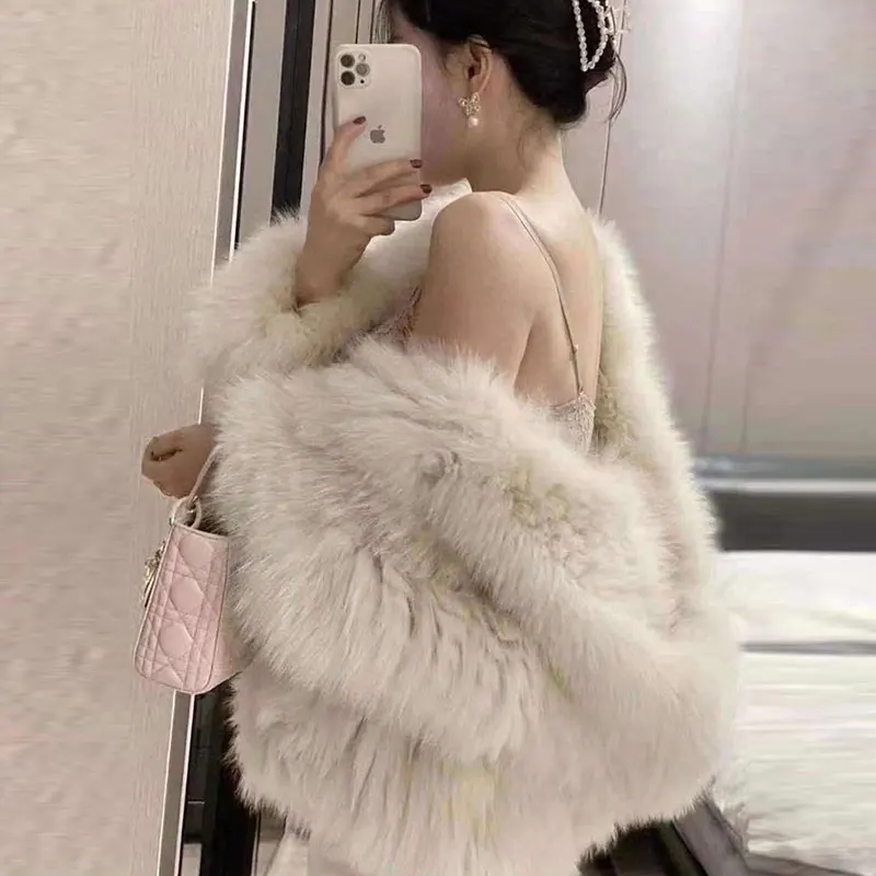 Women's Autumn Hooded Mid-length Fur Jackets Tops Teddy Coats Female Winter 2021 Korean New Artificial Warm Thickening Overcoat