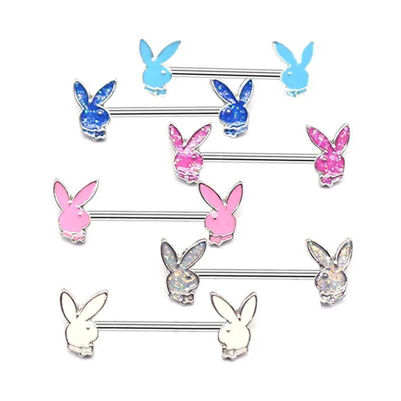 

Luminous Rabbit Nipple Piercing Ring Stainless Steel Bar Nipple Piercing Cartoon Bunny Chest Stud Nipple Body Jewelry Belly