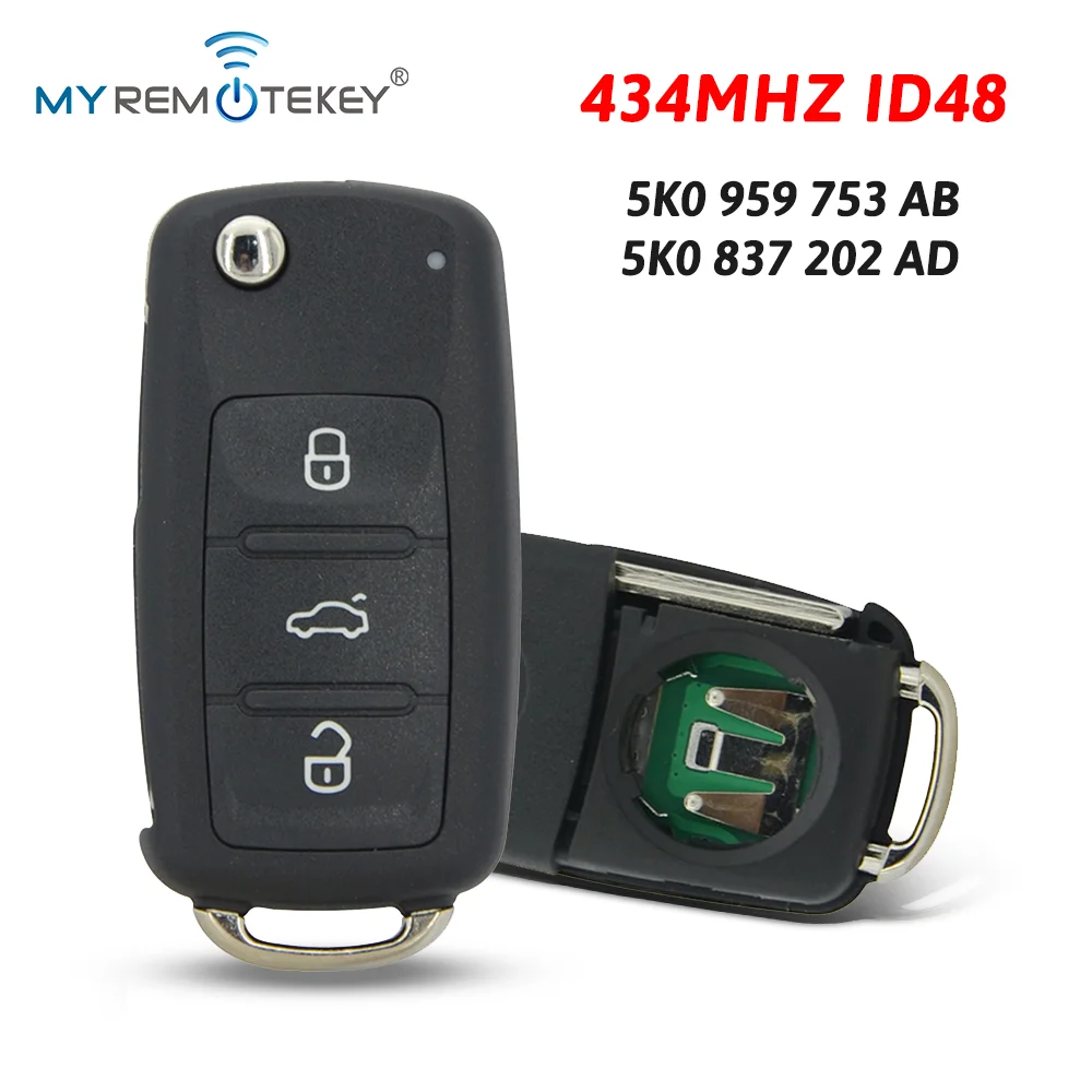 Фото Пульт дистанционного управления myremotekey PN 5K0959753AB 5K0837202AD, ключ HU66, 434 МГц, ID48, ASK для VW Passat, Polo, Golf, Jetta, Beetle, Tiguan, Skoda 2012 года выпуска. №1