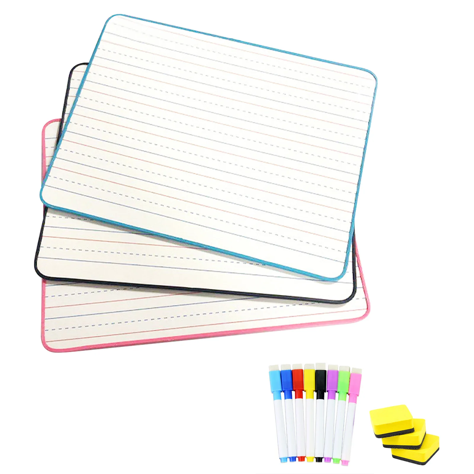 

3pcs/set Small Lined Double Sided Lightweight Dry Erase Board Easy Use Writing Whiteboard With Markers Eraser For Kids Learning