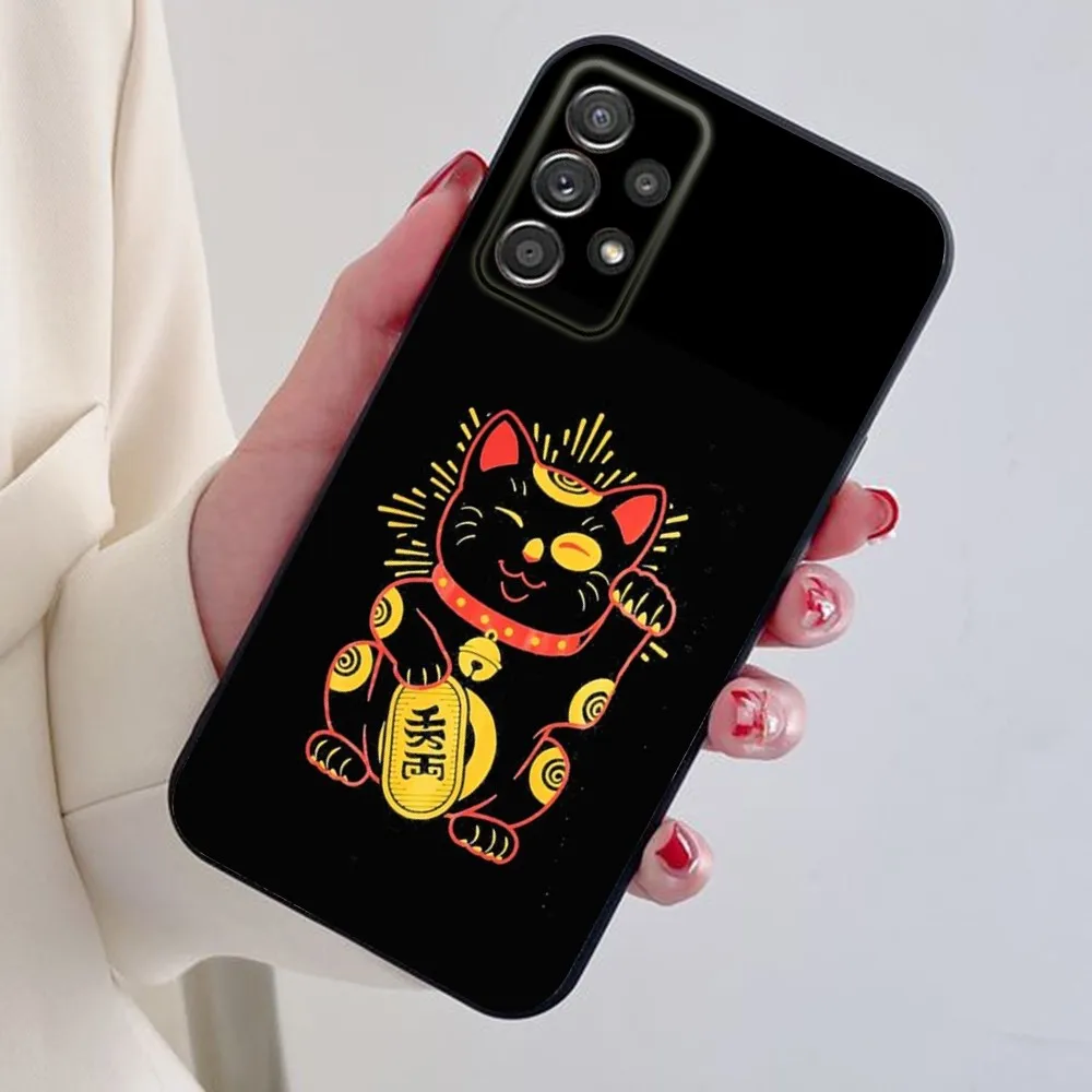 Lucky Cat Phone Case For Samsung S24 S21 S22 S23 S30 Ultra S20 Plus Note 10 9 5G Black soft silicone case