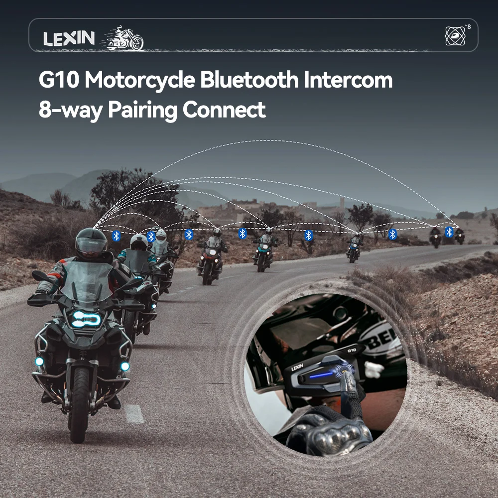Фото НОВИНКА: Мотоциклетная гарнитура NEW-LEXIN G10, интерком для 8 райдеров с двойной связью Qualcomm Bluetooth 5.1, параллельная аудиосвязь и воспроизведение музыки. №4