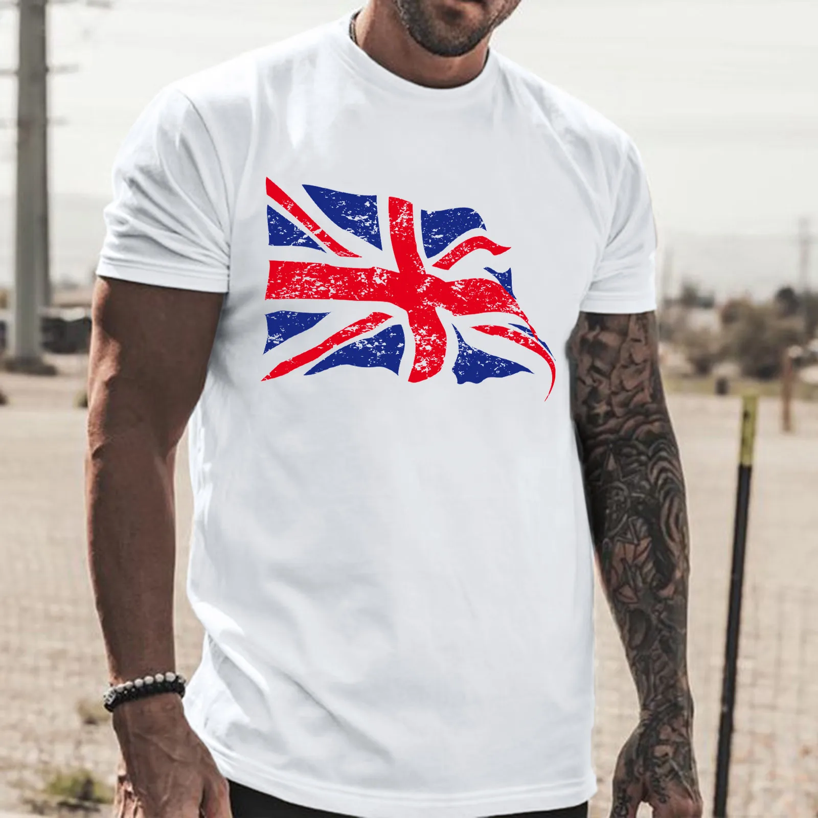 

Футболка мужская с длинным рукавом, простая повседневная рубашка с принтом флага Англии, топ с круглым вырезом и коротким рукавом, на лето