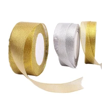 25yards gold silver organza ribbons gift bows wedding tape sewing clothing natural printed ribbon fabric crafts diy decoration