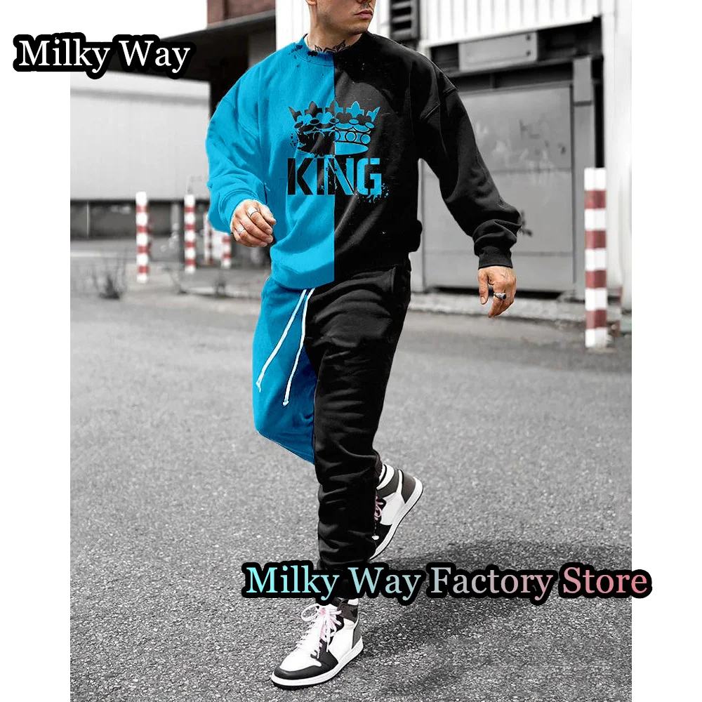 New Spring Autumn Men's Tracksuit Fashion Casual Long Sleeve T-shirts Trousers Suit Solid Color Streetwear Outfit Clothing Set
