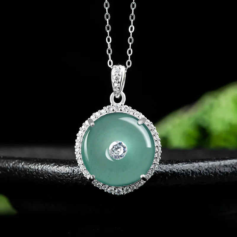 

Mai Chuang/Hand Carved/ Jade Silver Inlay/ping An Buckle Emerald Necklace Pendant Fashion Elegant Jewelry Men Women Couple Gift