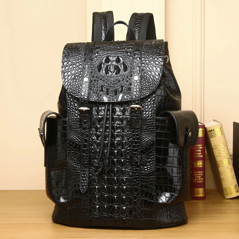 

Men's real Leather Business Travel Backpack Genuine leather Crocodile Pattern Men's Backpack Large Capacity cowhide laptop bag