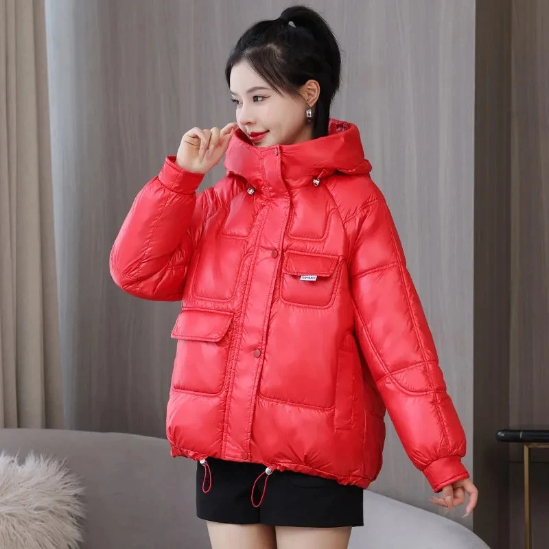 Loose Hooded Cotton Padded Thicken Parkas Korean Long Sleeve Pockets Short Jacket Snow Wear Warm Casacos De Inverno Feminino