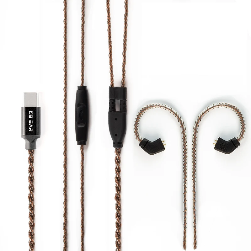 

KBEAR Type-C с микрофоном OFC/посеребренный кабель для наушников-мониторов KBEAR KS2 Lark Robin, наушники типа c IEM, гарнитура, кабель