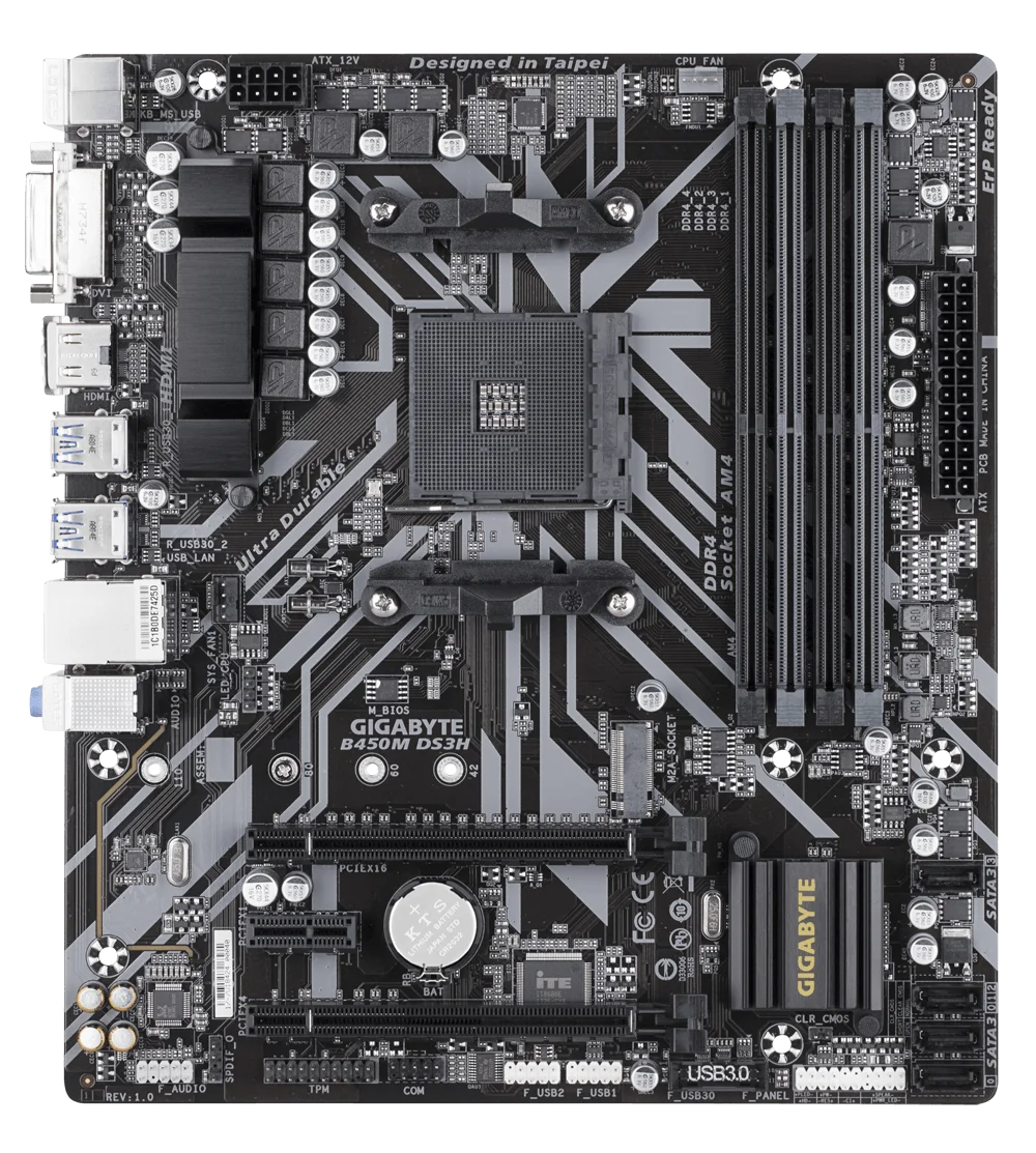 Used Gigabyte GA-B450M DS3H For AMD AM4 Ryzen 3/5/7/9 1th.2th.3th.Athlon USB3.1 HDMI M.2 B450 Micro-ATX Desktop PC Motherboard