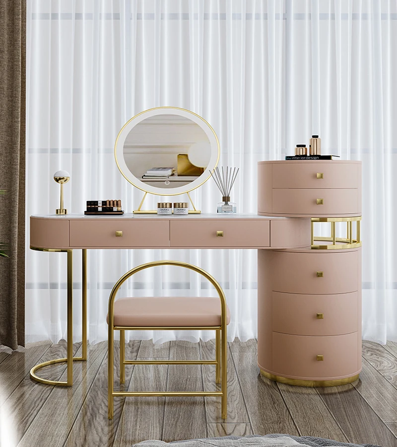 

2021 New Light Luxury Dresser Advanced Sense Storage Cabinet Integrated Telescopic Cosmetic Table Rock Board Modern Designer