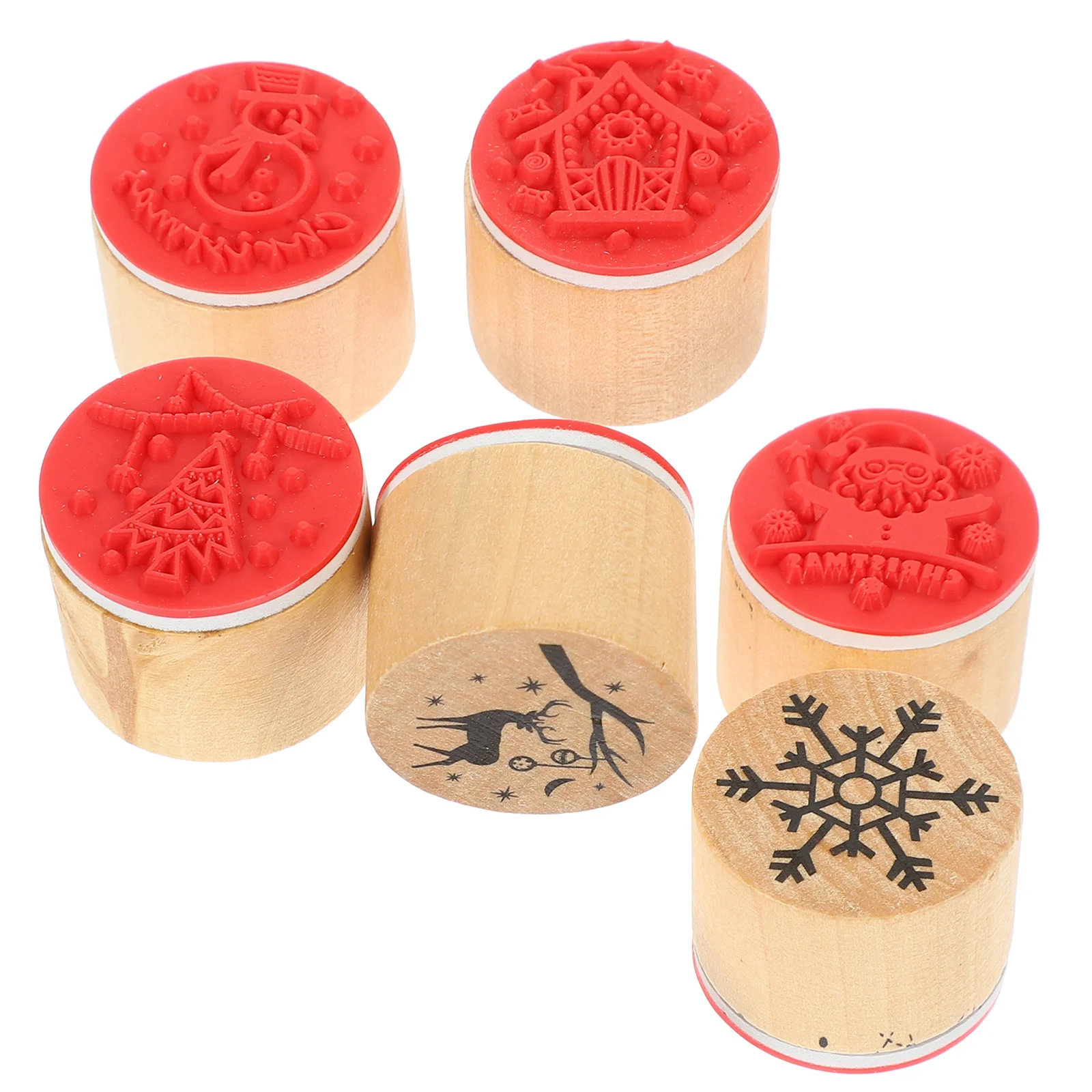 

6 Pcs Scrapbook Small Stamp Inking Stamper Cartoon Unique Stamps Christmas Wood Stampers Wooden Seal Round