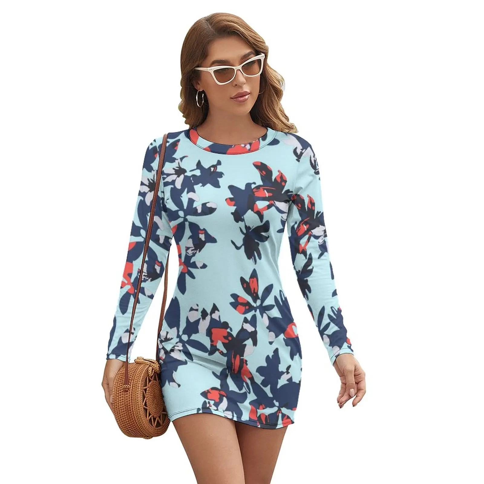 

Fun Flower Print Dress Long Sleeve Retro Floral Street Wear Dresses Night Club Bodycon Dress Women Stylish Oversized Clothes