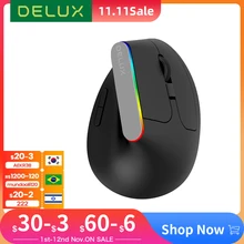 Delux M618C Wireless Silent Ergonomic Vertical 6 Buttons Gaming Mouse USB Receiver RGB 1600 DPI Optical Mice With For PC Laptop