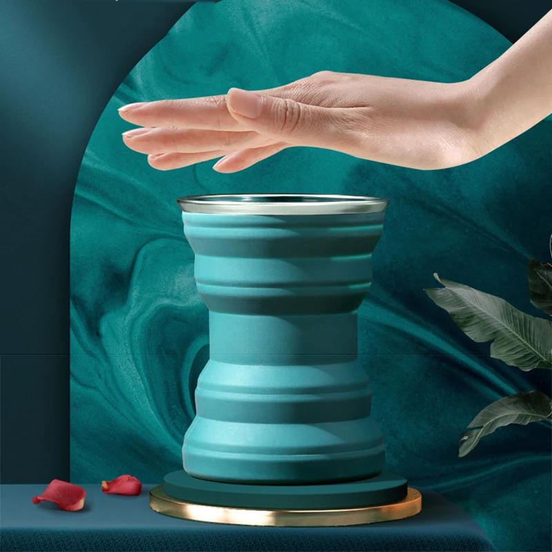 Портативная силиконовая складная термостойкая Складная кружка с крышкой