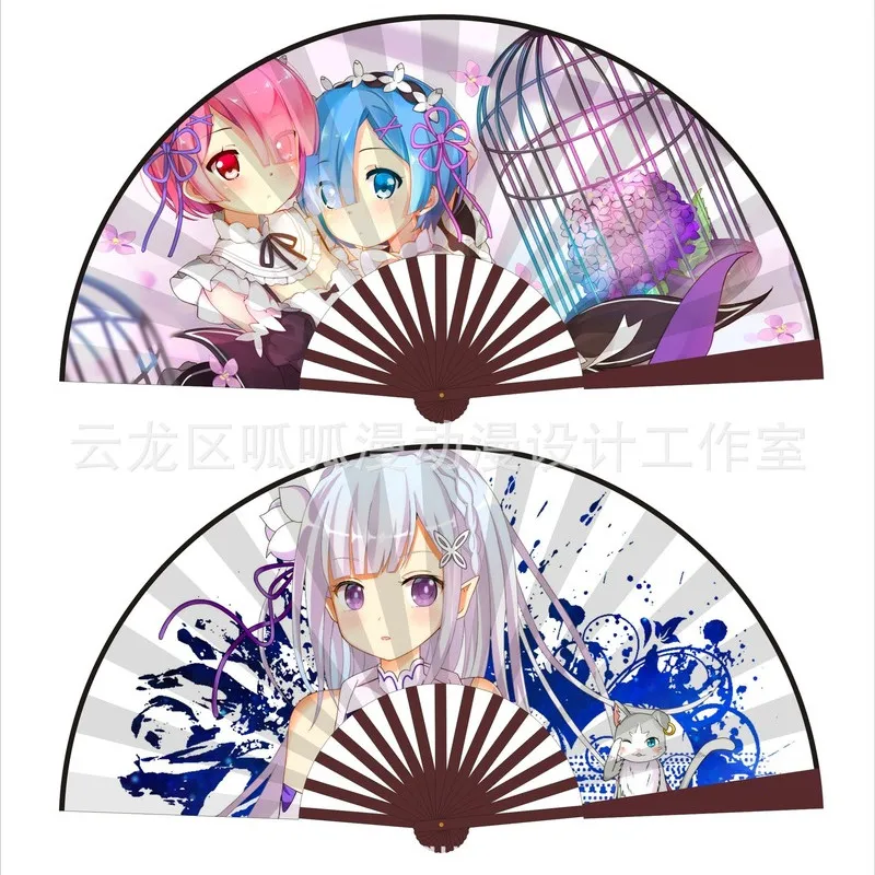 

Складной веер из аниме Tian Guan Ci Fu, ручные складные вееры из крутой ткани, периферийные устройства Ram, девушка-дракон Кобаяси, меч, искусство он...