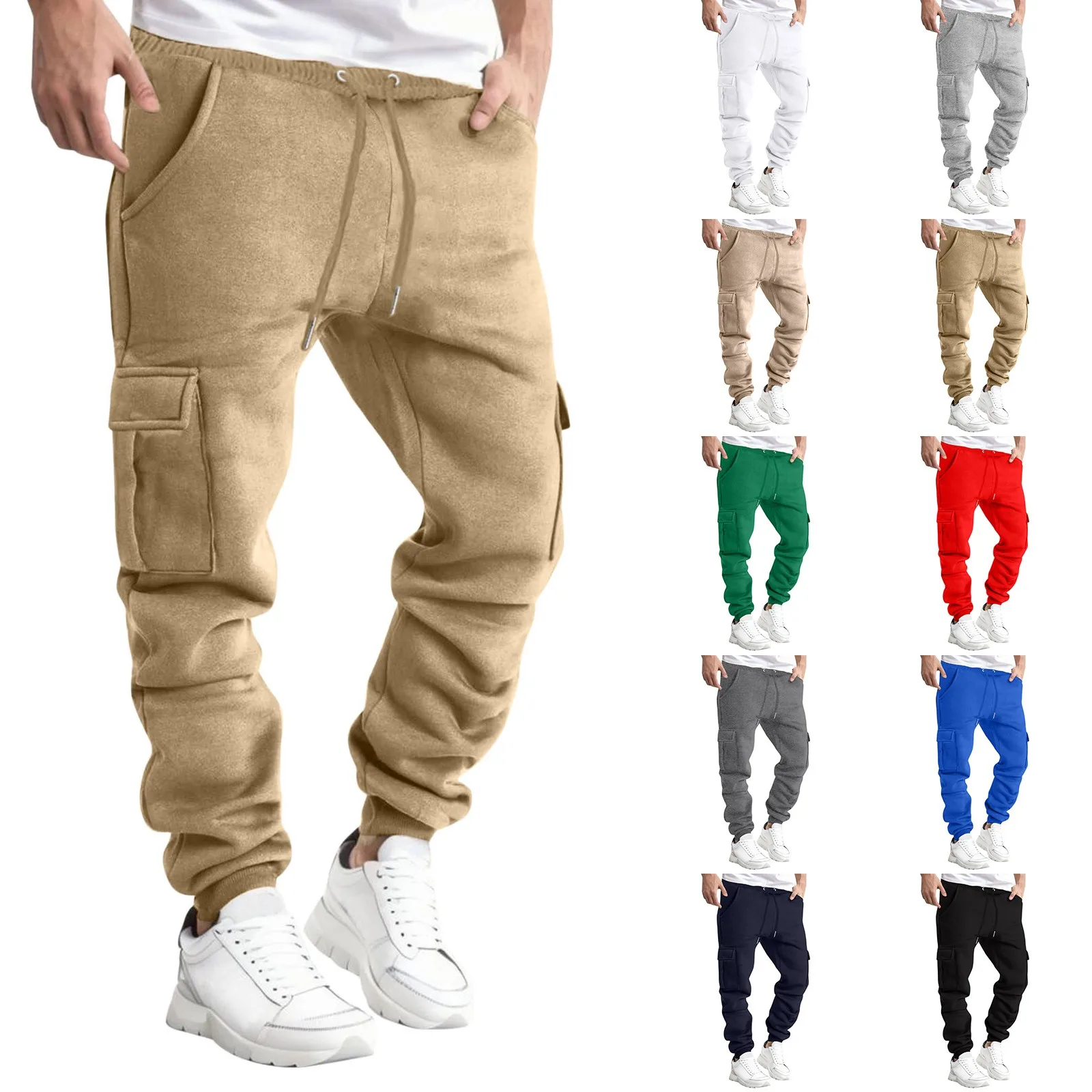 

Comfortable Casual Fashionable And Warm Men'S Solid Color Work Clothes Pockets And Sanitary Pants Taupe Pants Pants for Man