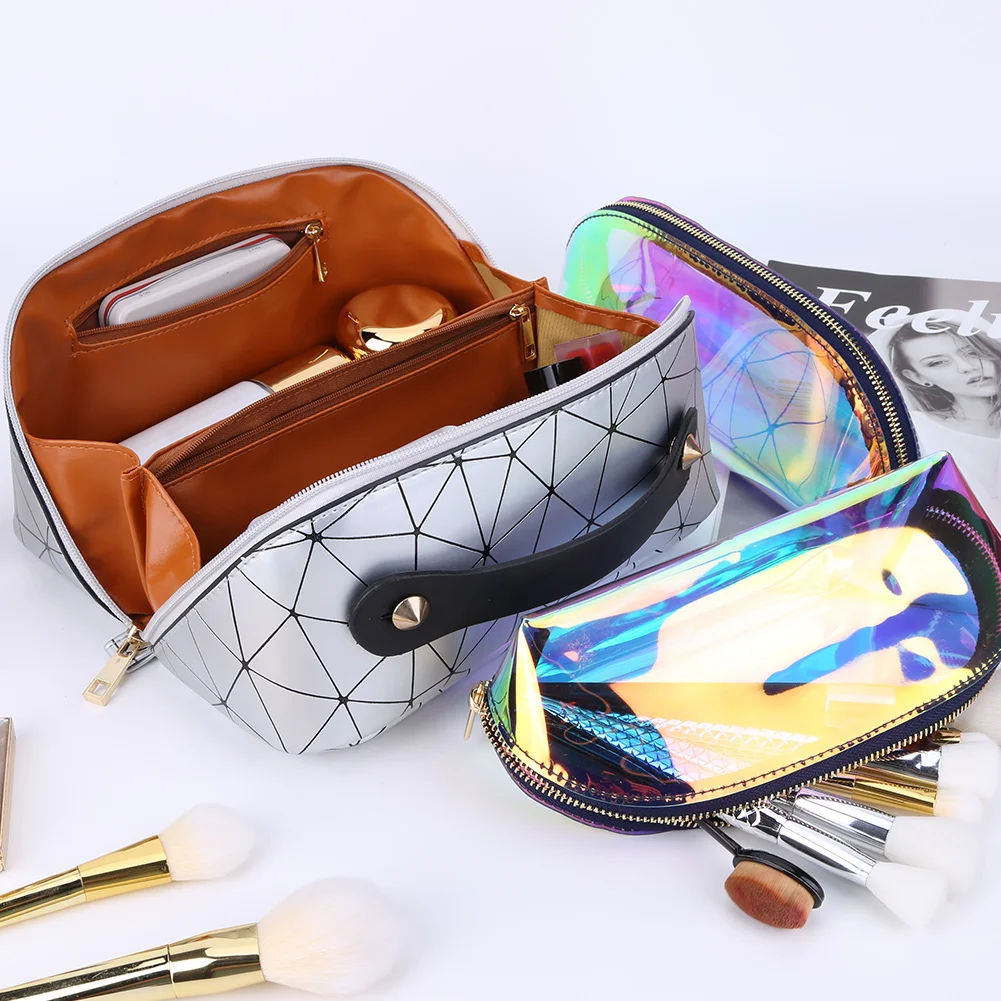

PU Leather Makeup Organizer Bags Large Capacity Waterproof Travel Cosmetic Bags Wide-open 3pcs with Compartments for Women Girls