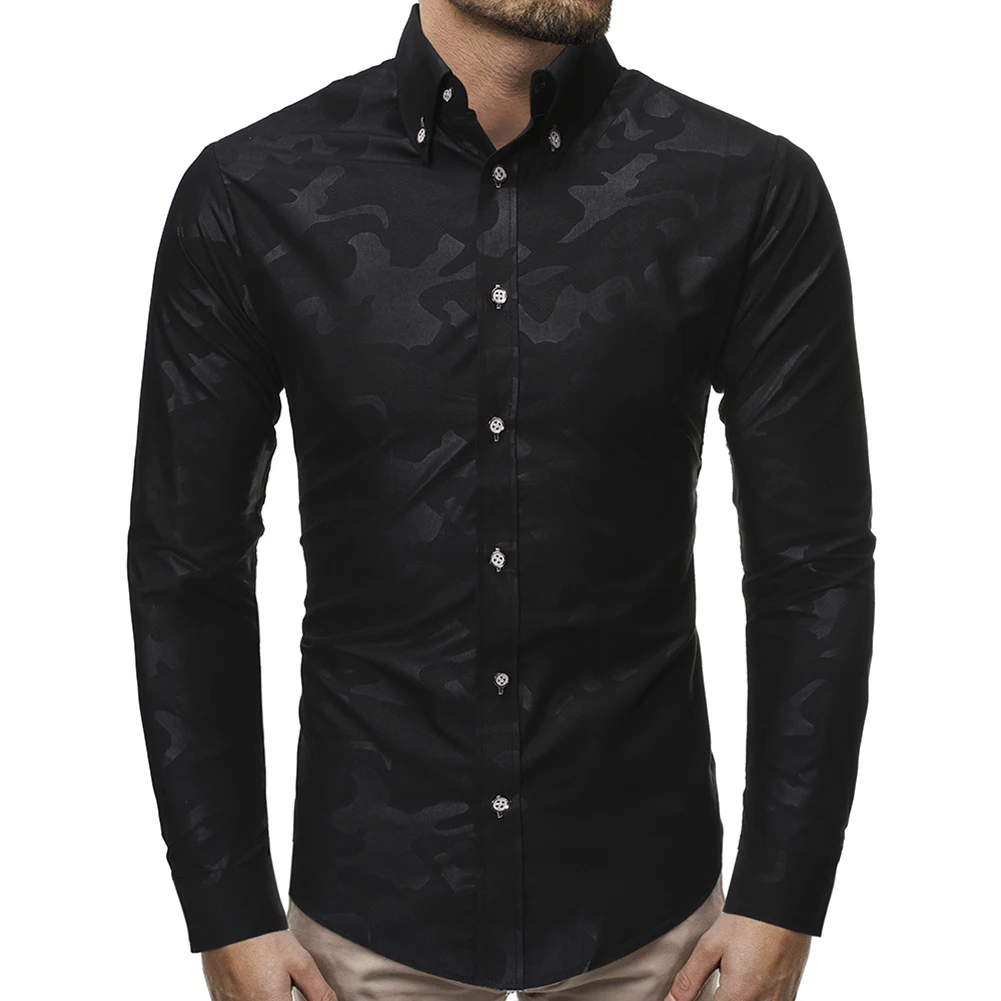 

2019 New Men Shirt Casual Spring Autumn Youth Men Fashion Blouse Casual Long Sleeved Lapel Printing Business Tops Clothes