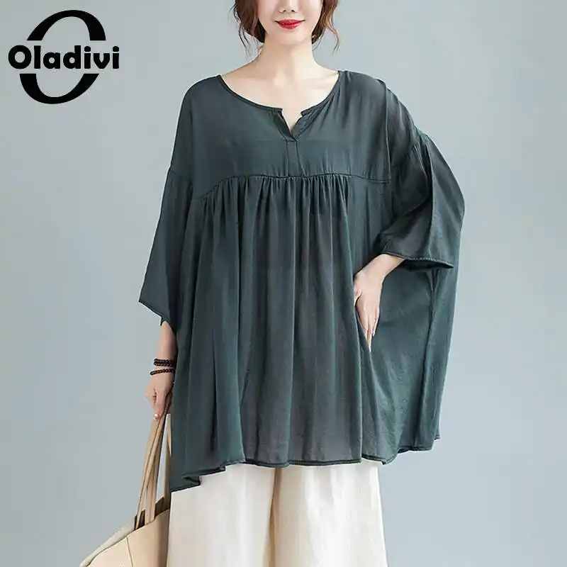 

Oladivi Одежда большого размера d повседневные свободные Модные женские блузки Топы большого размера летняя рубашка туника Блузы 4XL 5XL 6XL 7XL 8XL 1324