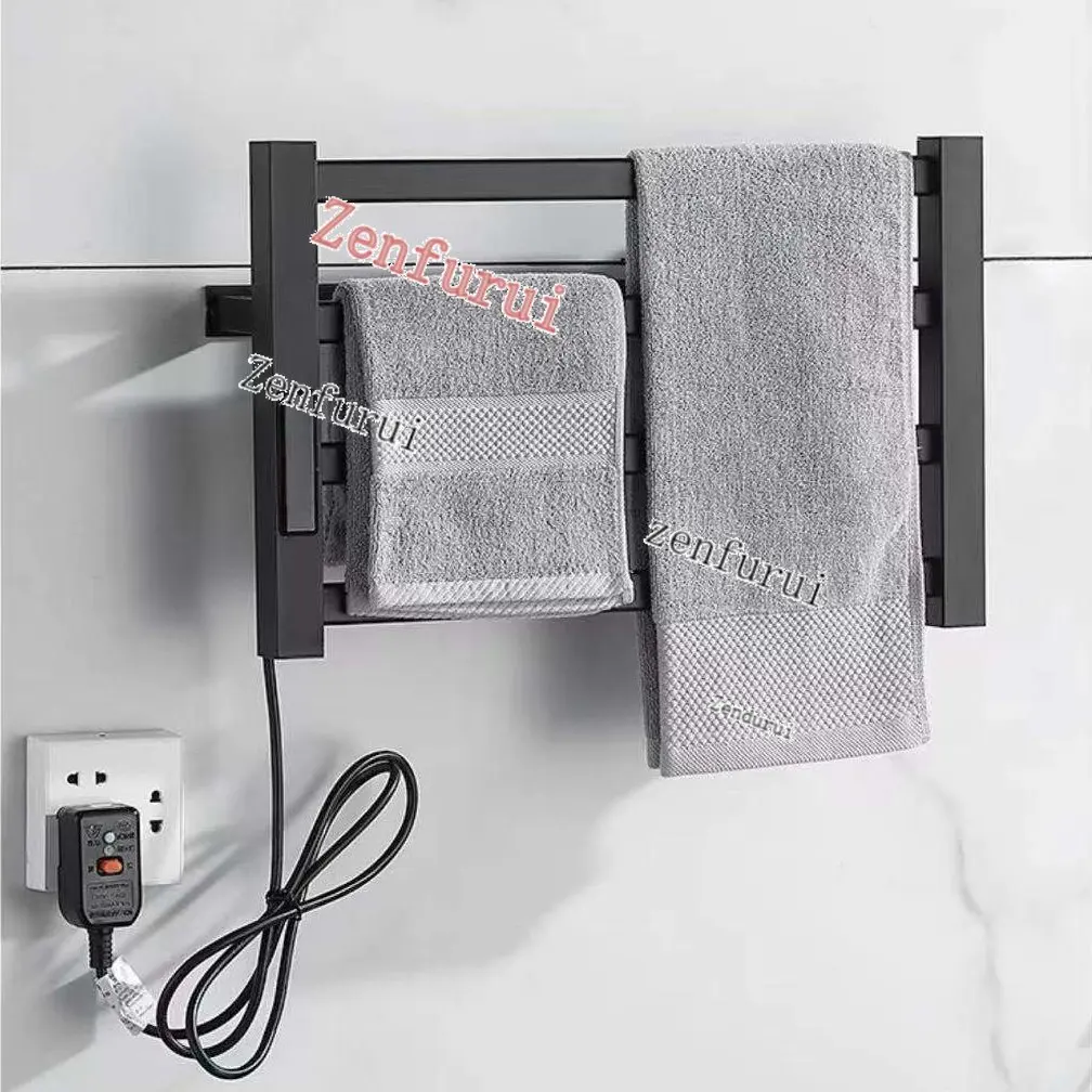 Bathroom black and white intelligent digital display temperature adjustable drying heating electric towel rack