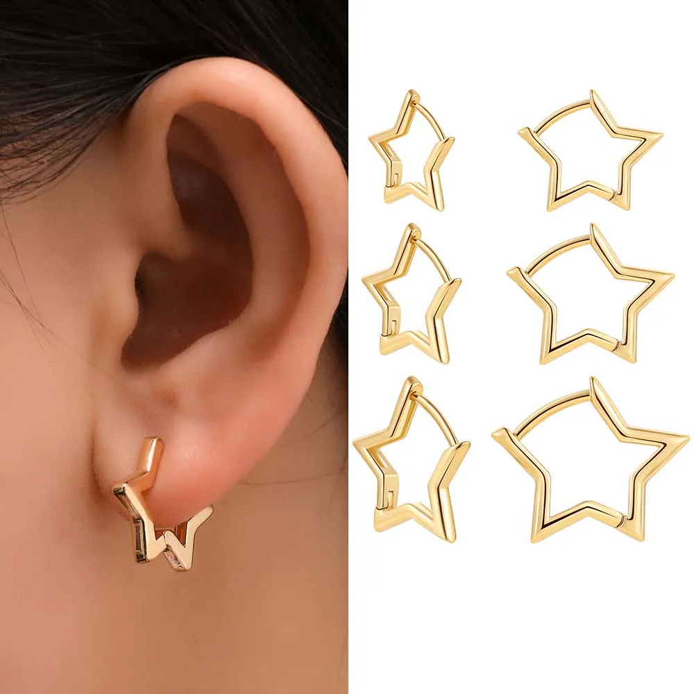 

Classic Smooth Copper Metal Star Hoop Earrings for Women Minimalist Hoops Huggie Ear Buckle Fashion Statement Jewelry Gift