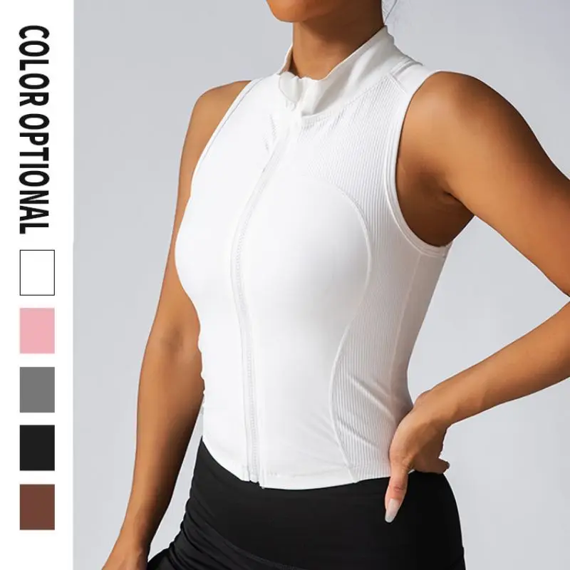 Женский спортивный жилет на молнии без рукавов одежда для бега йоги фитнеса лето