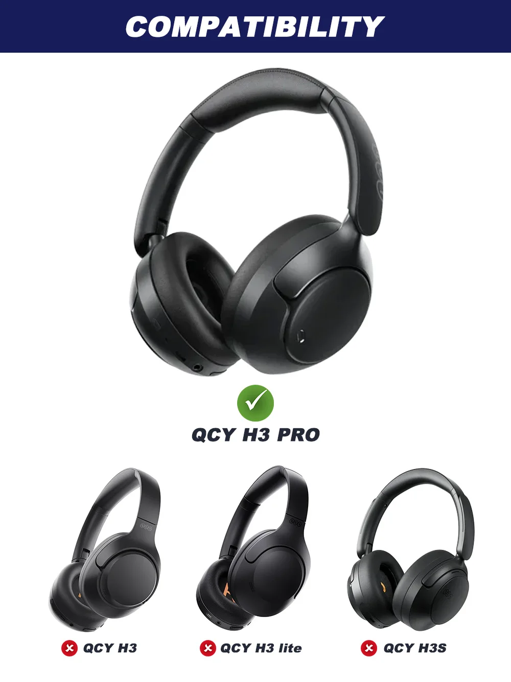 Фото Сменные амбушюры для наушников QCY H3 PRO, амбушюры из протеиновой кожи, подушечки для наушников №2