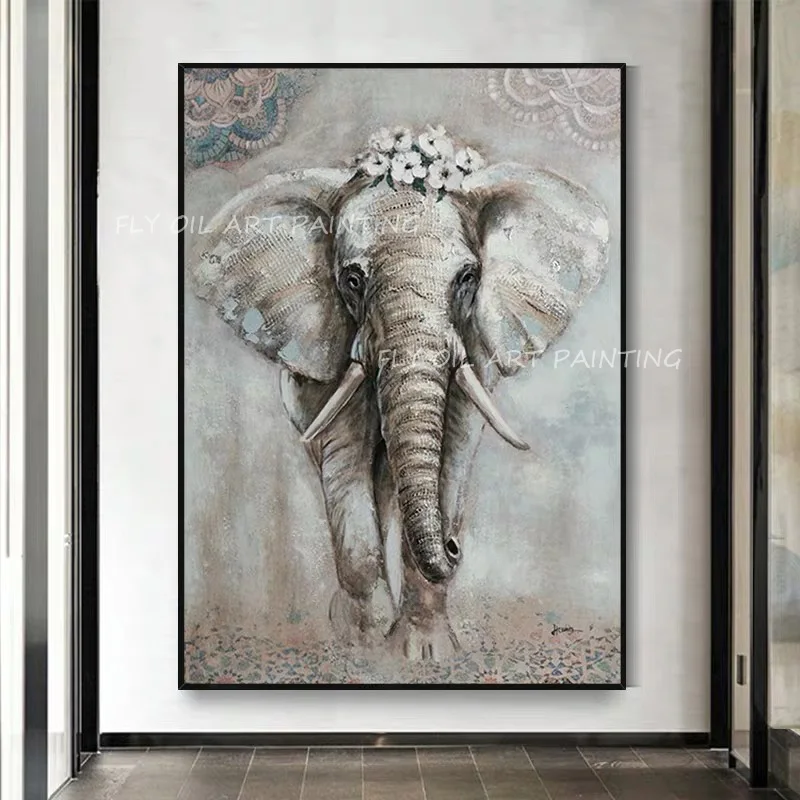 

100% Handmade large size elephant grey canvas animal oil painting modern picture living room decoration as a gift
