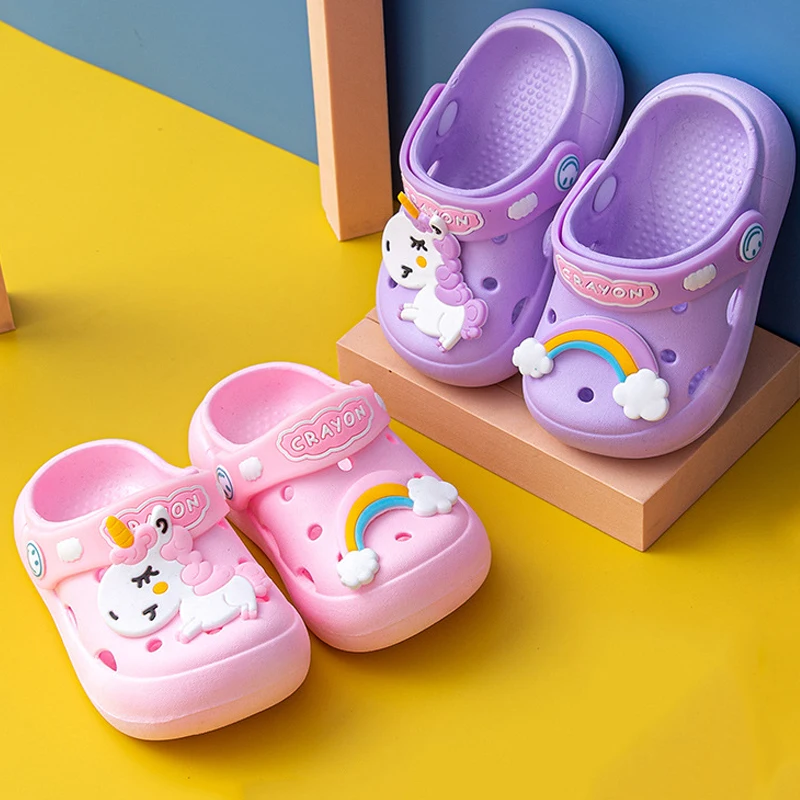 Rainbow Unicorn Baby Girls Slippers Summer Toddler Slides for Kids Shoes Non-slip Soft Sole Little Girl Beach Sandals 1-8 Years